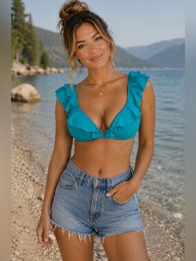 NWT Teal Ruffle Swimsuit Top-Large